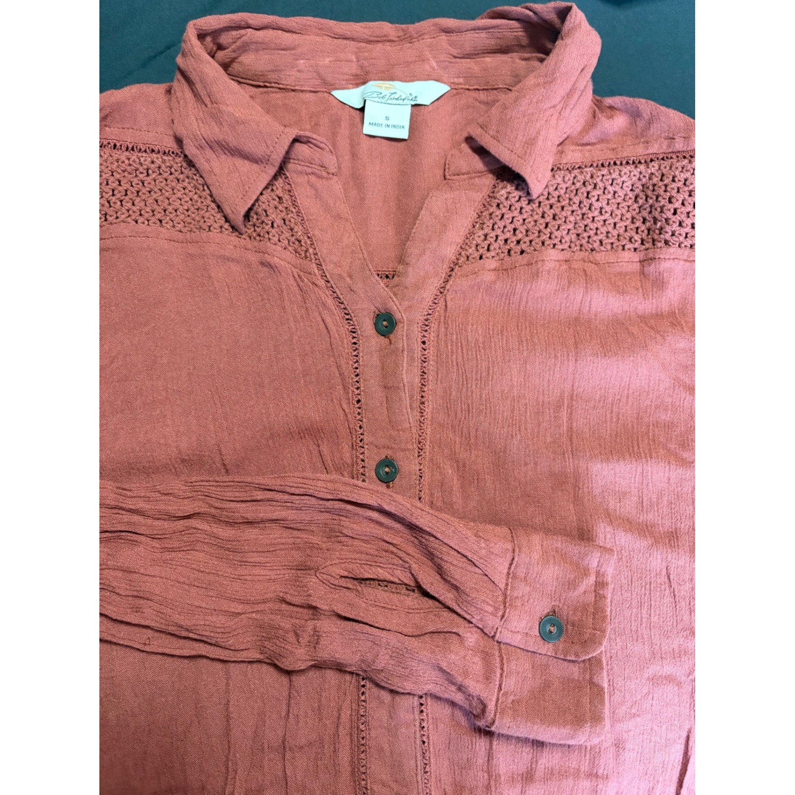 Bob Timberlake Women Rust Crochet Lace Long Sleeve Button Down Shirt S Boho Euc